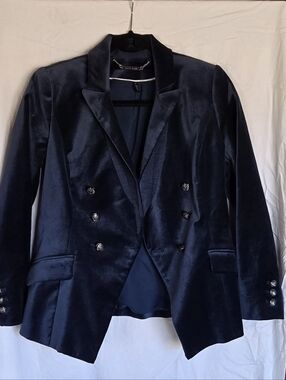 Banana Republic Navy Velvet Double-Breasted Blazer